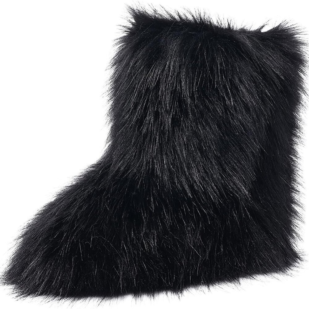 Women's Faux Fur Snow Boots Furry Mid Calf Winter Warm Plush Outdoor Shoes
